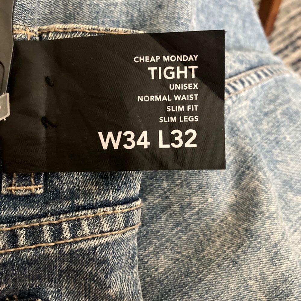 New Cheap Monday Tight Unisex Normal Waist Slim Fit Slim Legs W34 L32 Acid Wash - Picture 7 of 7